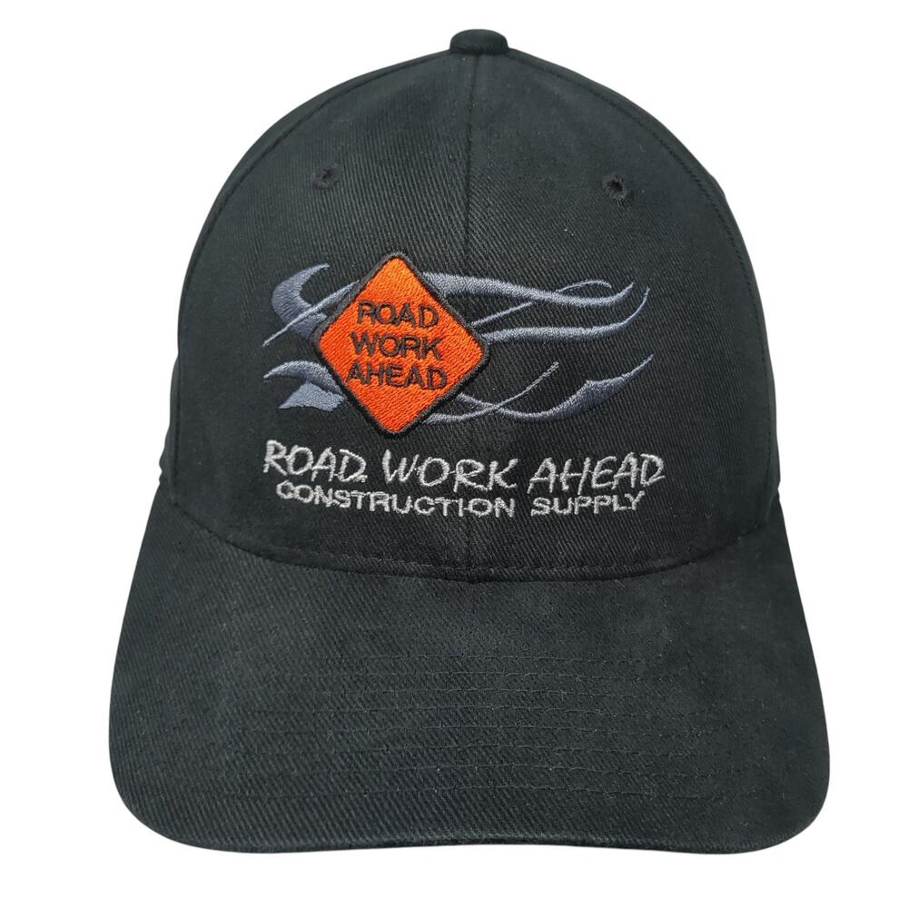 Road Work Ahead Fitted Baseball Hat Solid Black X… - image 1